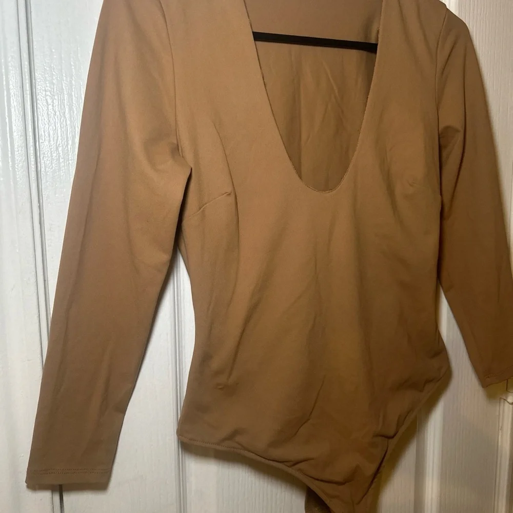 Intimately Free People Tan Neutral Long Sleeve Thong‎ Bodysuit. Women’s Small